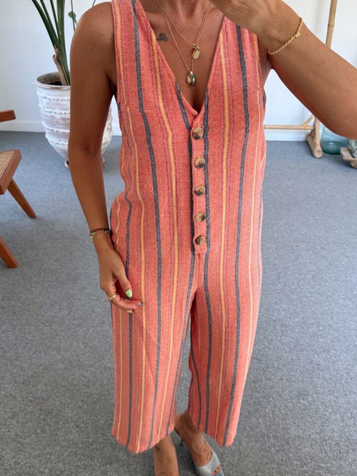 TURUNCU ÇİZGİLİ KETEN İTHAL TULUM