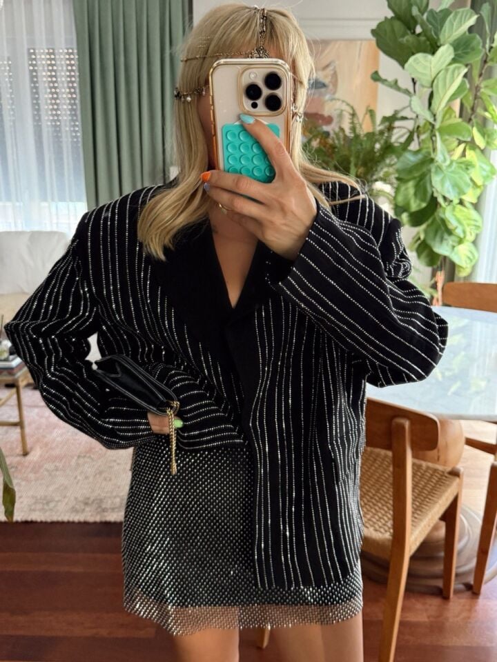 SİYAH TAŞLI BLAZER CEKET