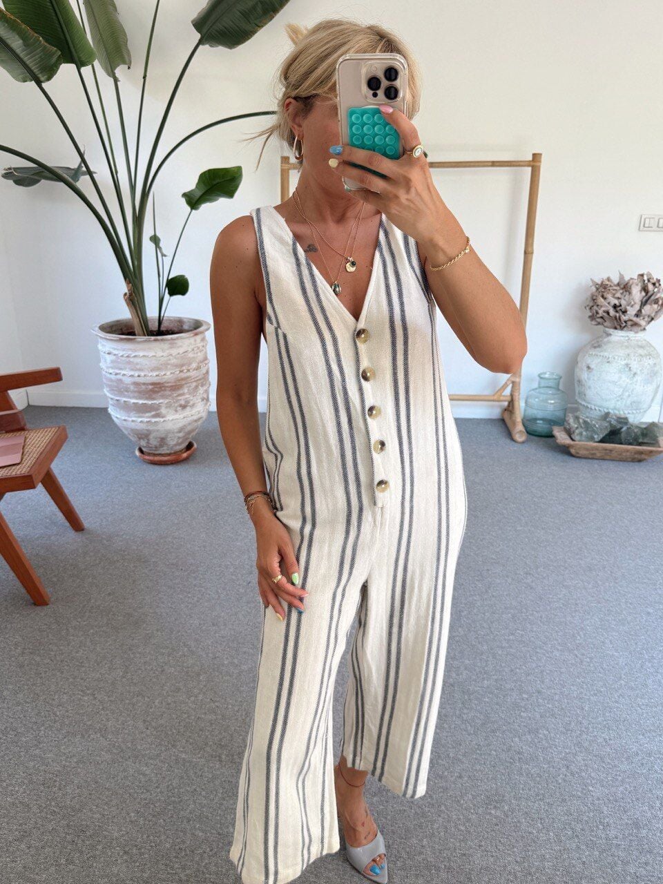 BEJ ÇİZGİLİ KETEN İTHAL TULUM