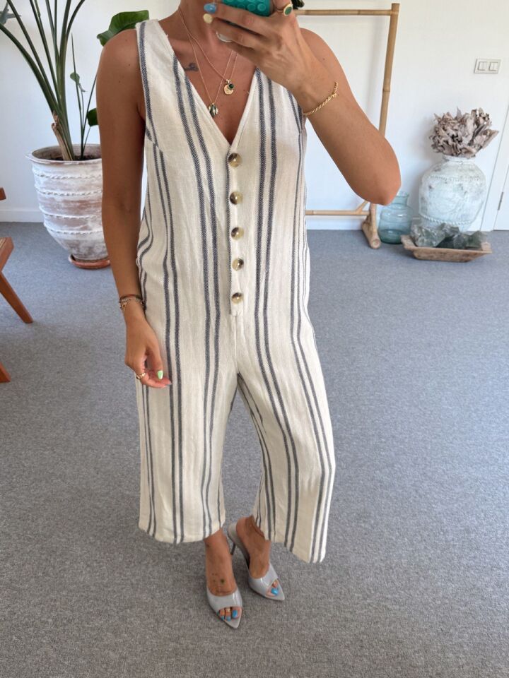 BEJ ÇİZGİLİ KETEN İTHAL TULUM