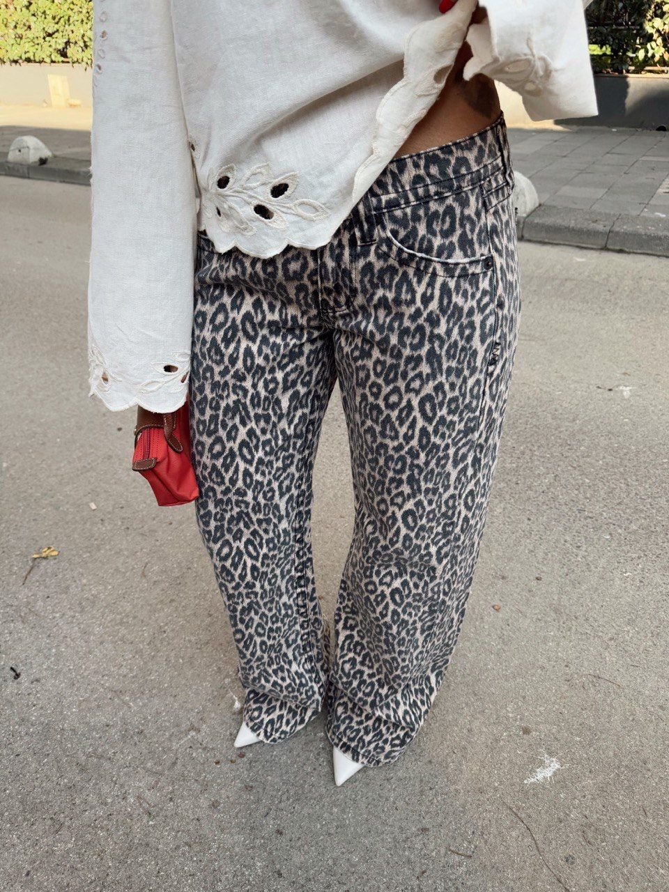 LEOPAR BASKILI DÜŞÜK BEL JEAN
