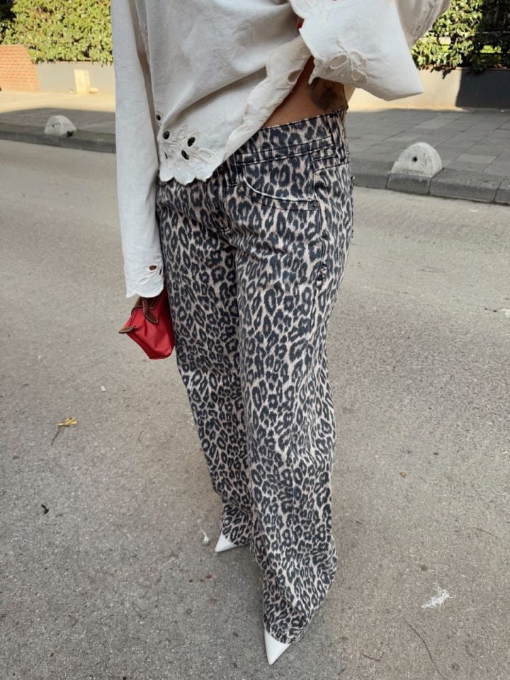LEOPAR BASKILI DÜŞÜK BEL JEAN