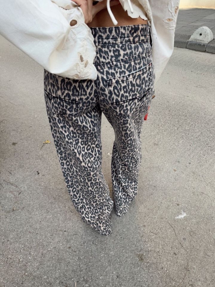 LEOPAR BASKILI DÜŞÜK BEL JEAN