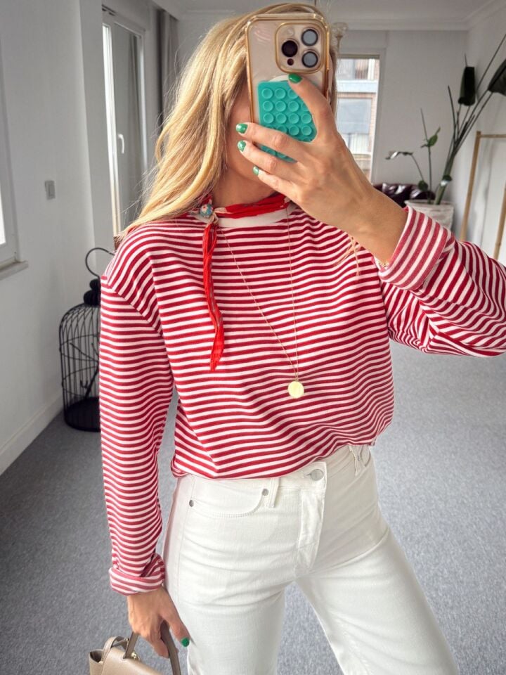 KIRMIZI PAMUKLU ÇİZGİLİ BASIC