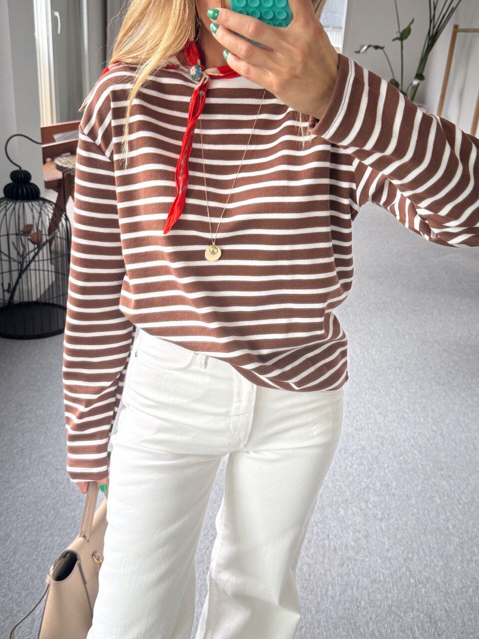 KAHVERENGİ PAMUKLU ÇİZGİLİ BASIC