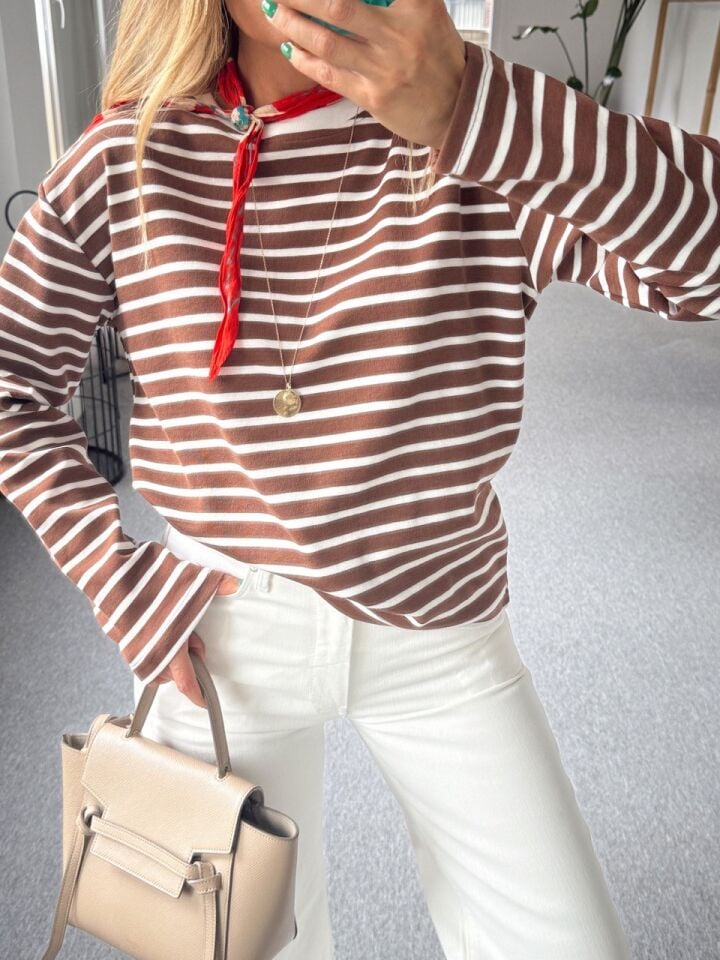 KAHVERENGİ PAMUKLU ÇİZGİLİ BASIC