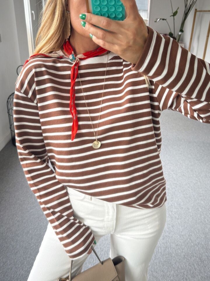 KAHVERENGİ PAMUKLU ÇİZGİLİ BASIC