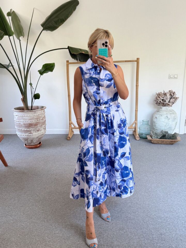 ÇİÇEK DESEN KOLSUZ İTHAL GÖMLEK ELBİSE