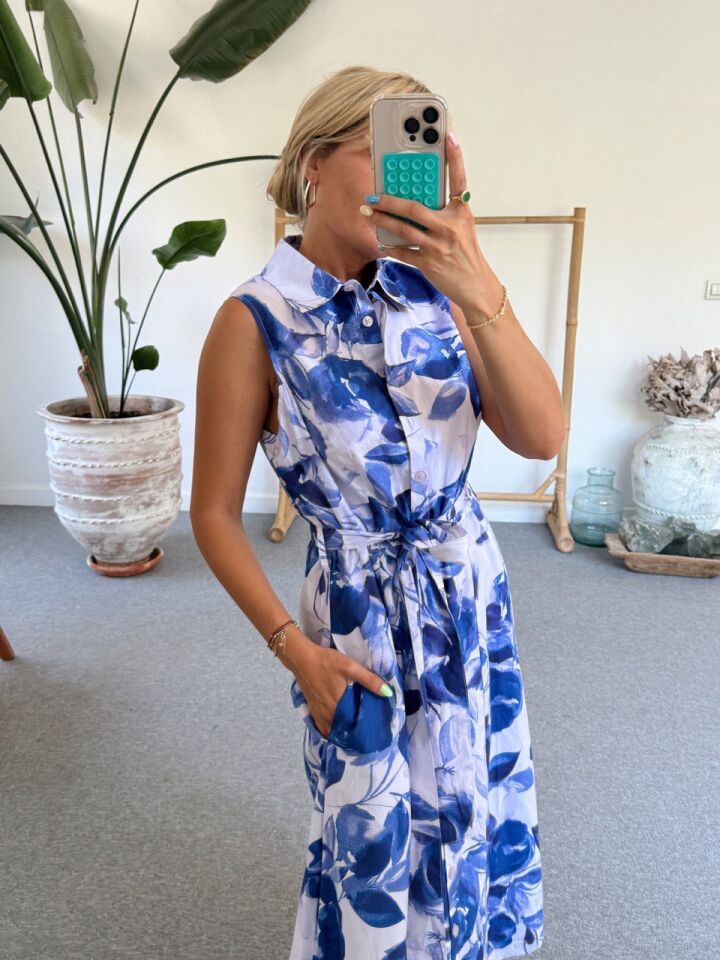 ÇİÇEK DESEN KOLSUZ İTHAL GÖMLEK ELBİSE