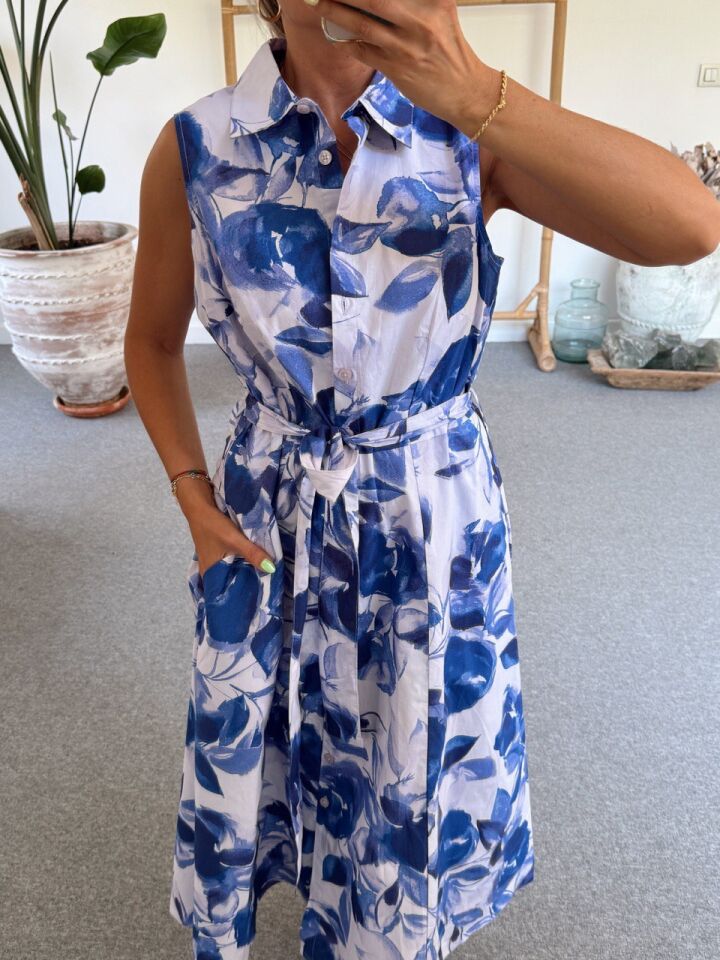 ÇİÇEK DESEN KOLSUZ İTHAL GÖMLEK ELBİSE