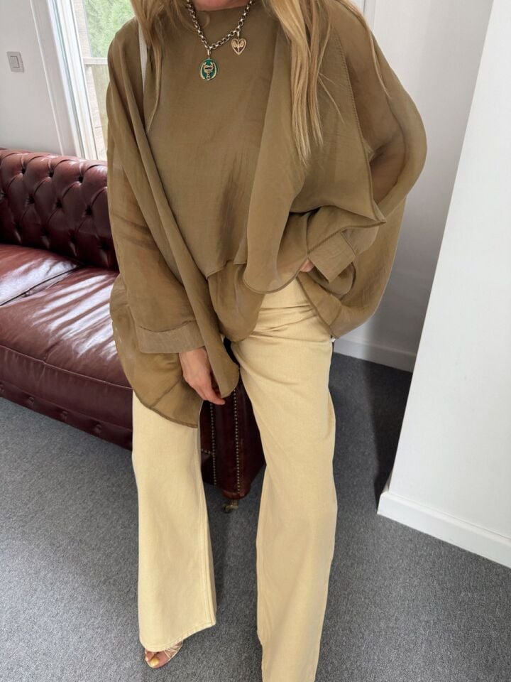 YAĞ YEŞİLİ PELERİN DETAYLI ŞİFON BLUZ