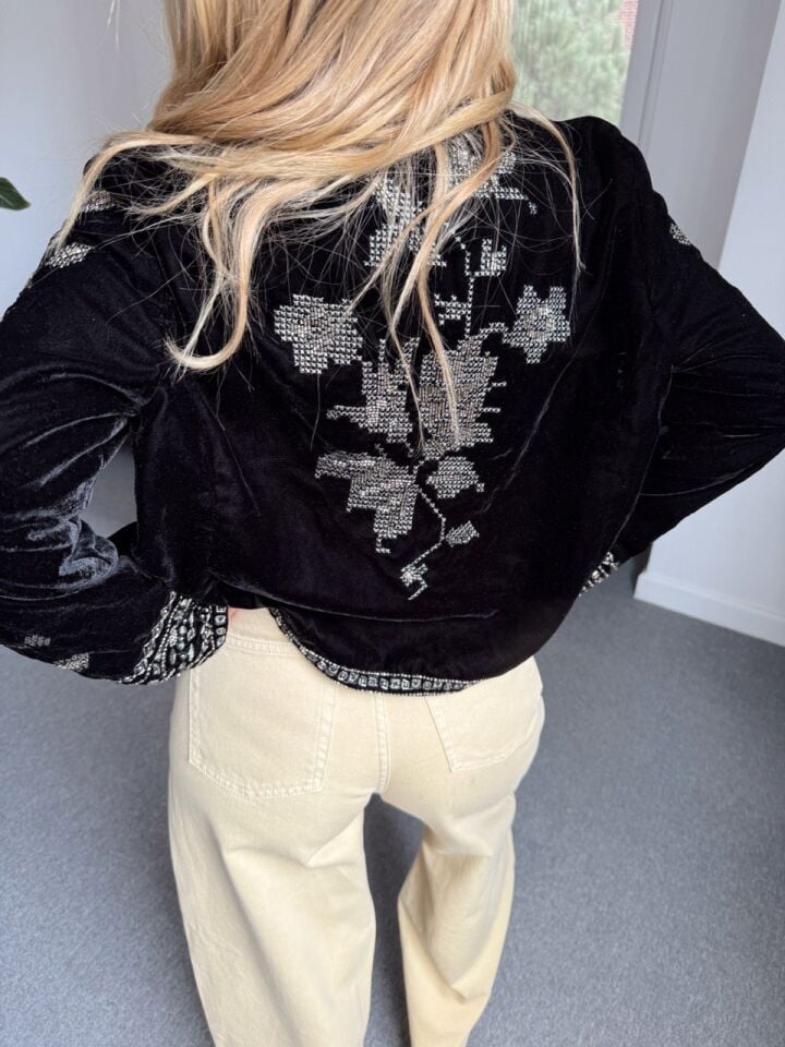 SİYAH KADİFE BONCUK İŞLEMELİ İTHAL CEKET