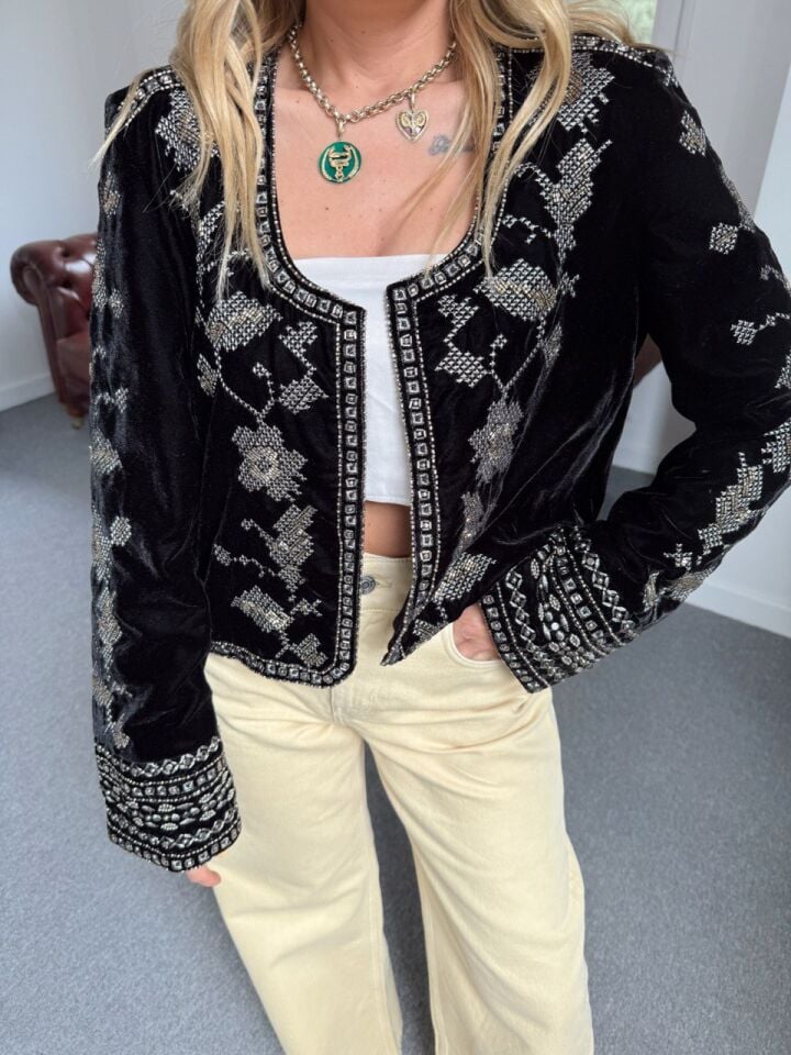 SİYAH KADİFE BONCUK İŞLEMELİ İTHAL CEKET