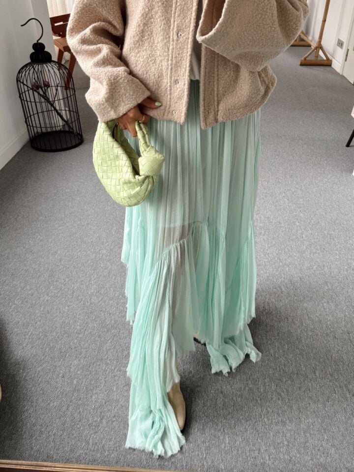 SU YEŞİLİ ASİMETRİK ASTARLI İTHAL ETEK