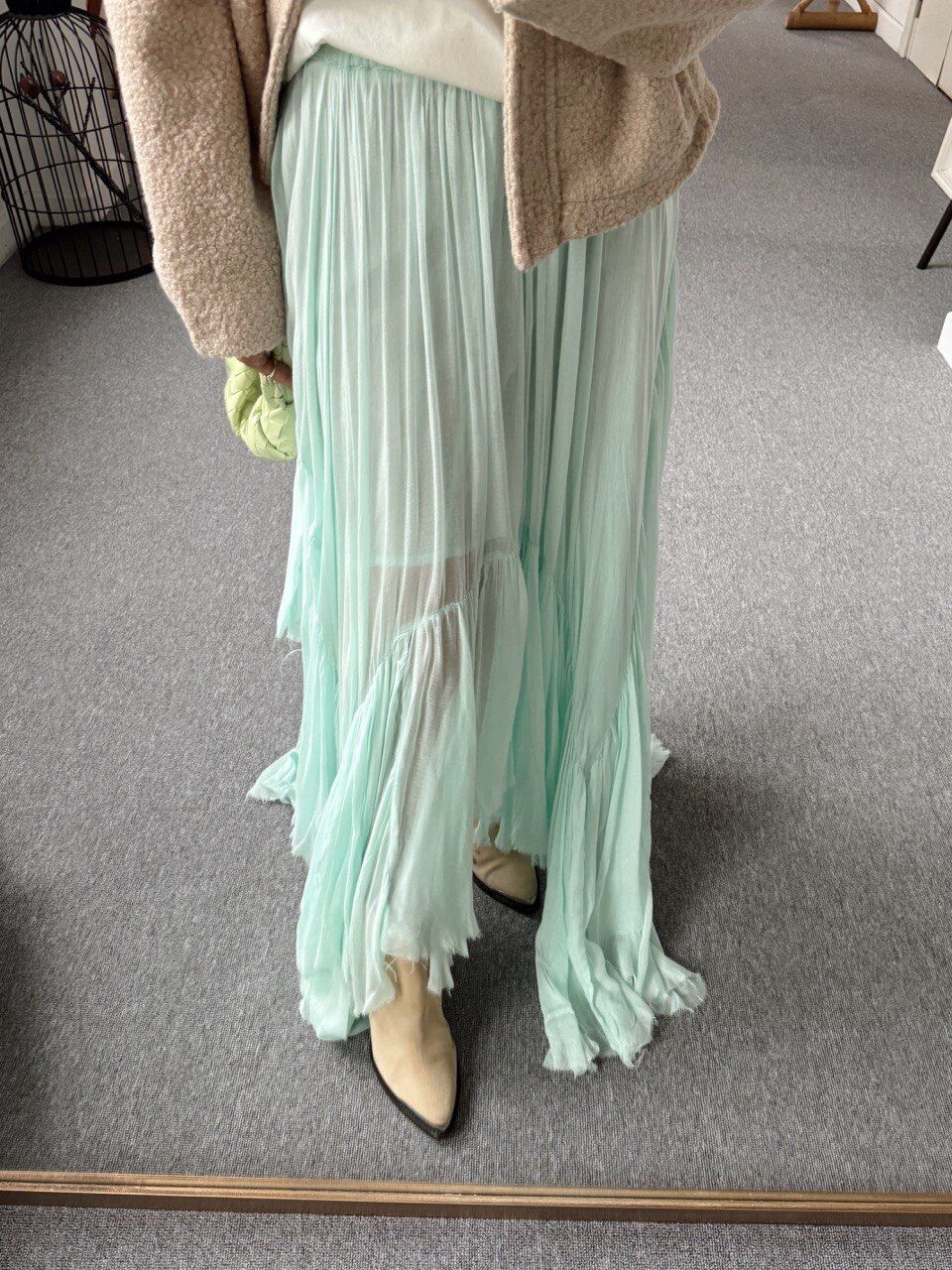 SU YEŞİLİ ASİMETRİK ASTARLI İTHAL ETEK