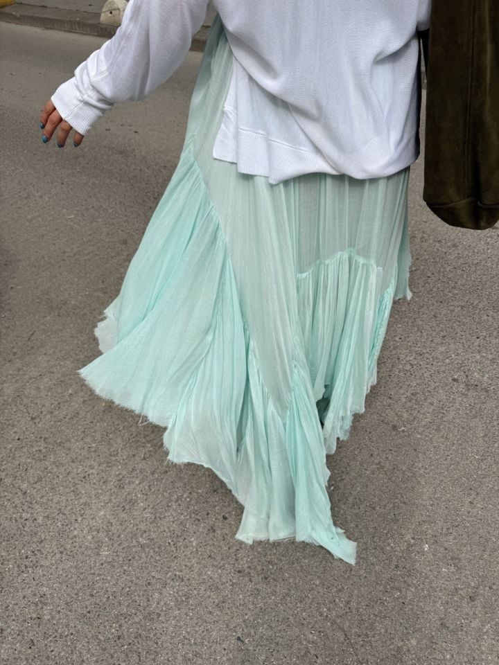 SU YEŞİLİ ASİMETRİK ASTARLI İTHAL ETEK