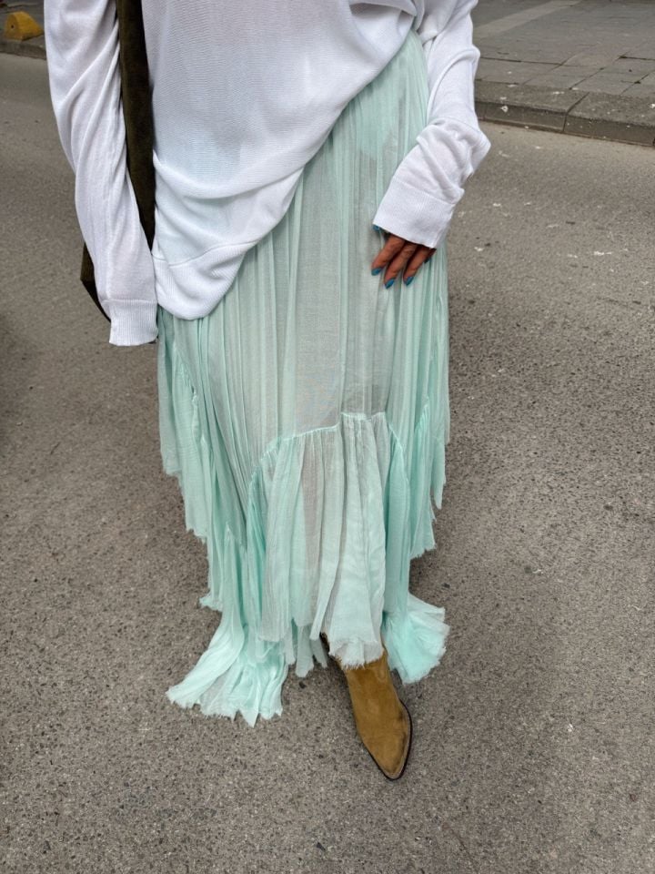 SU YEŞİLİ ASİMETRİK ASTARLI İTHAL ETEK