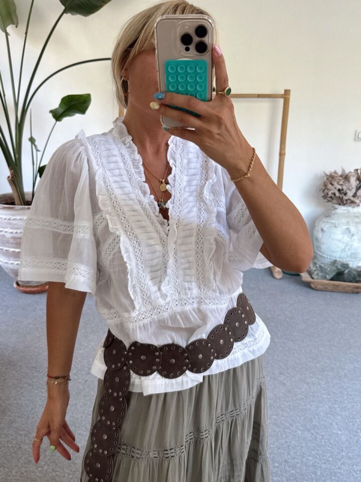 BEYAZ FİSTO DETAY BALON KOL İTHAL BLUZ