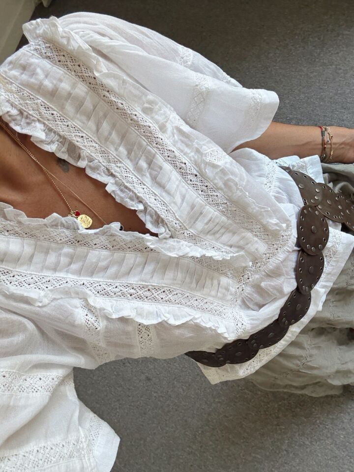 BEYAZ FİSTO DETAY BALON KOL İTHAL BLUZ