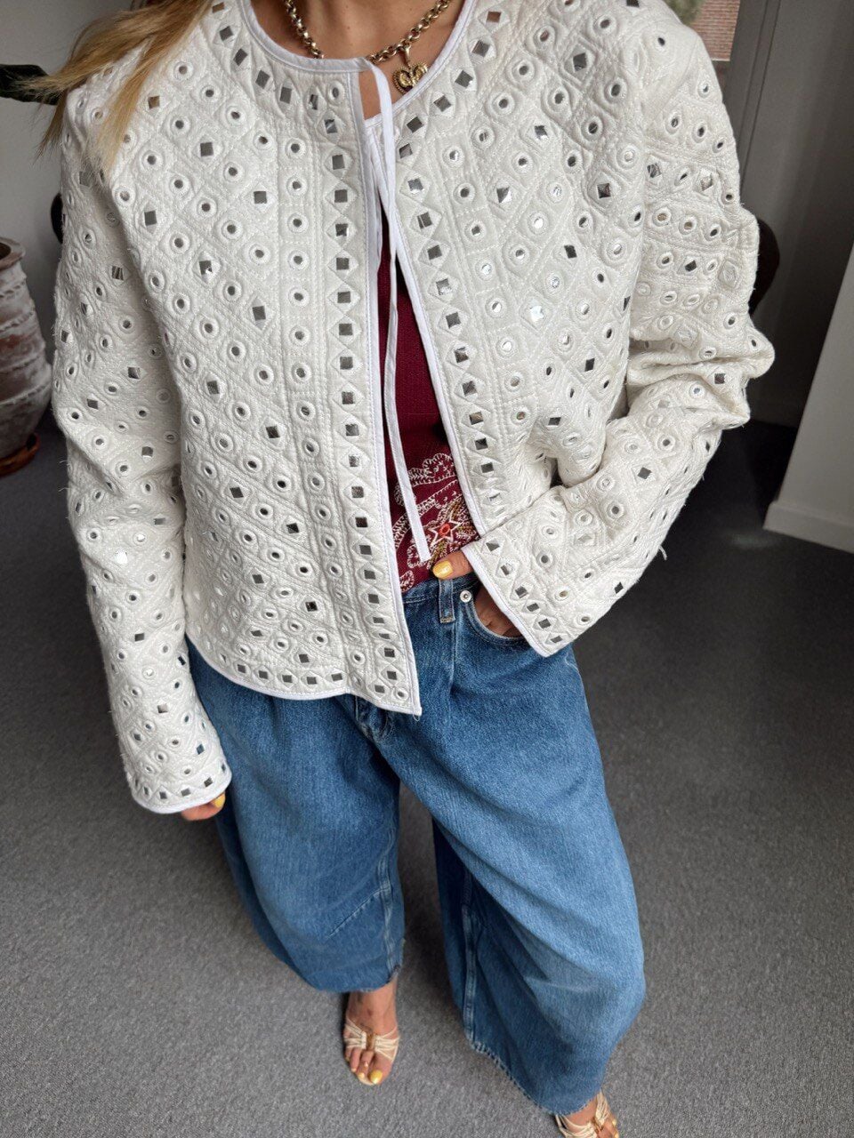 BEYAZ AYNA DETAY İTHAL CEKET