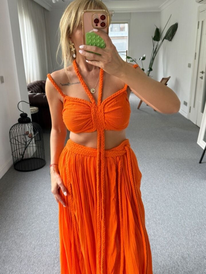 TURUNCU ETEK-TOP İTHAL BEACHWEAR TAKIM