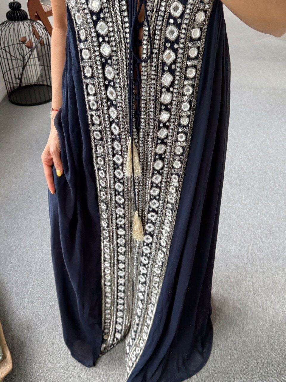 LACİVERT TAŞ İŞLEMELİ İTHAL ELBİSE