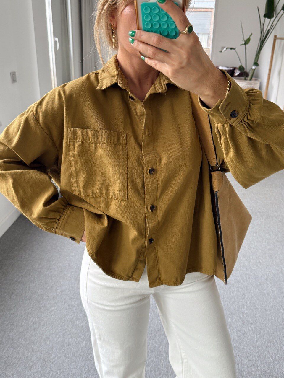 YAĞ YEŞİLİ TEK CEPLİ OVERSİZE GÖMLEK