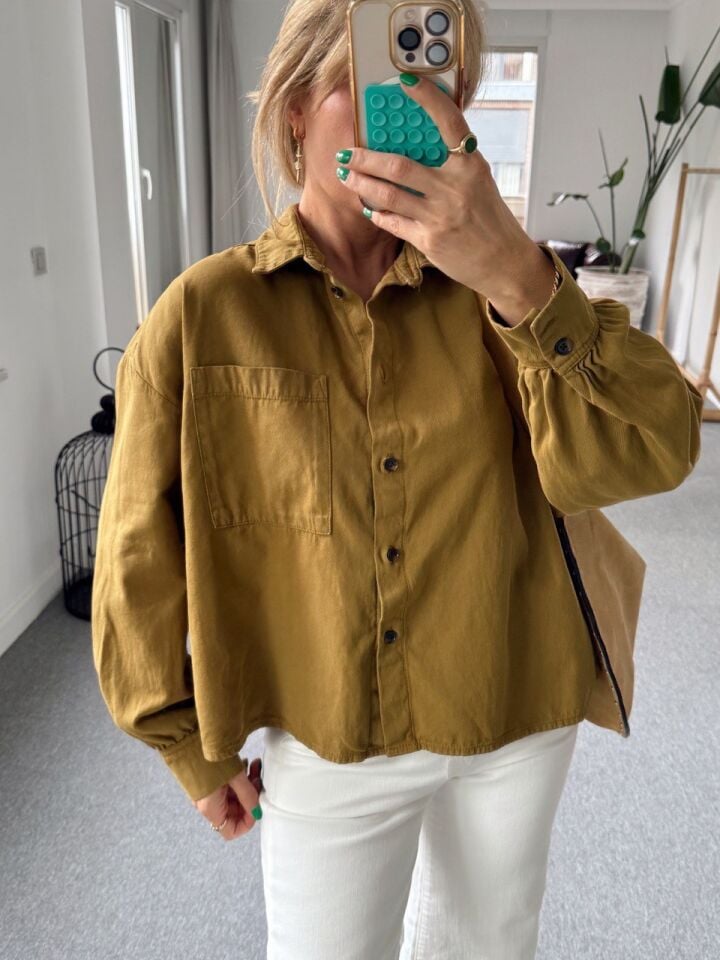 YAĞ YEŞİLİ TEK CEPLİ OVERSİZE GÖMLEK