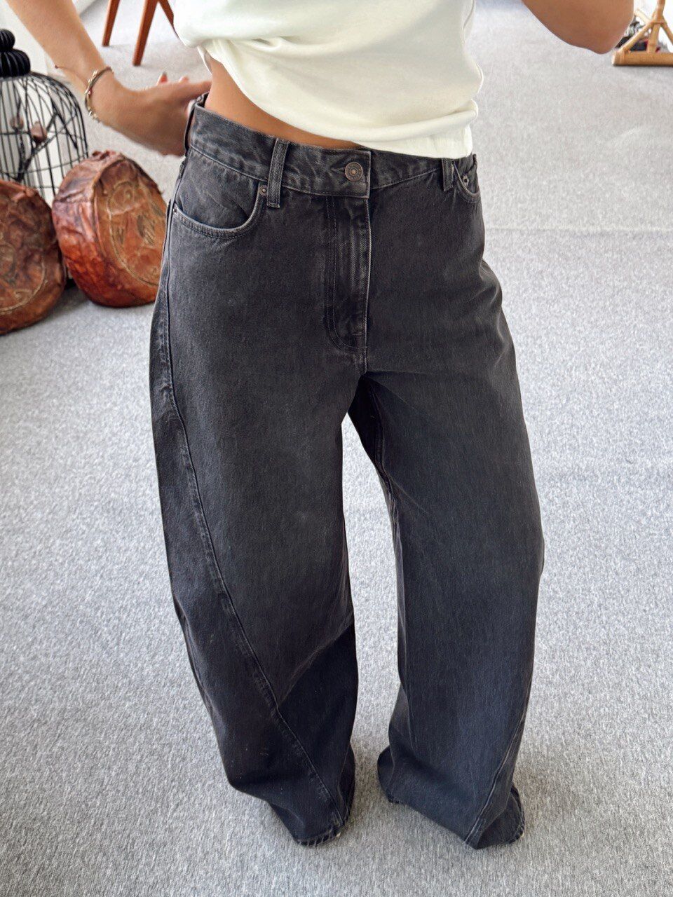 ANTRASİT RENGİ BARREL JEAN