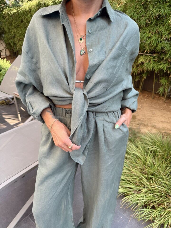 YEŞİL KETEN GÖMLEK PANTOLON TAKIM