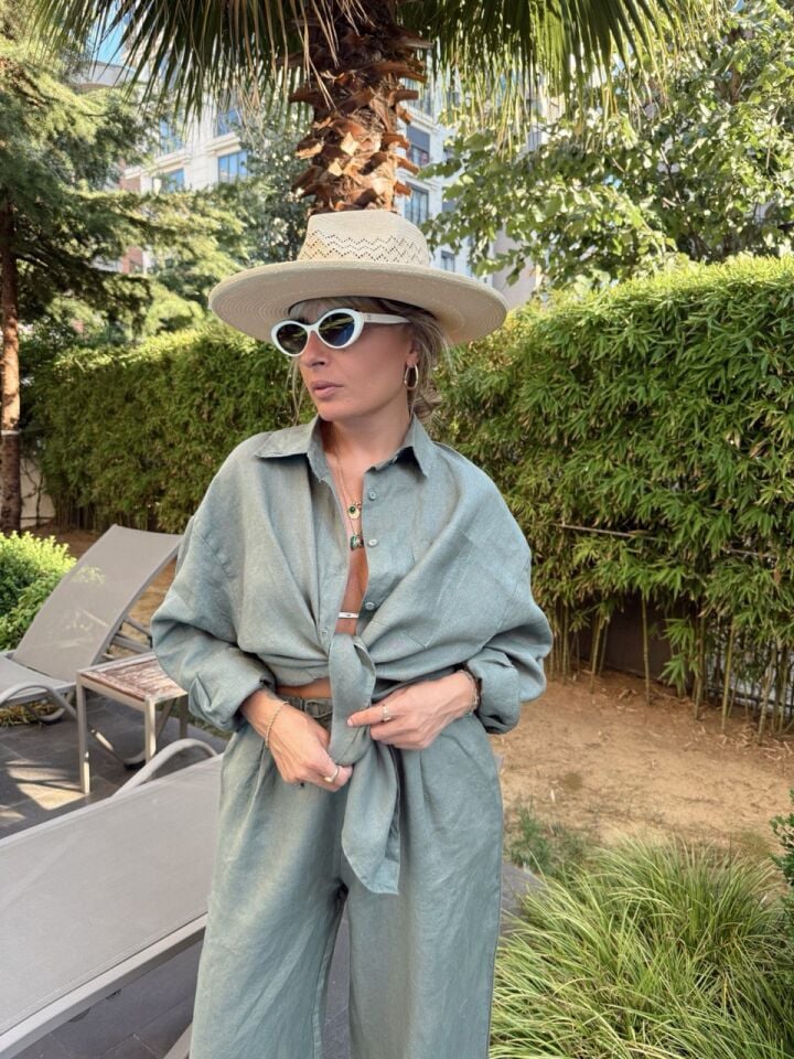 YEŞİL KETEN GÖMLEK PANTOLON TAKIM