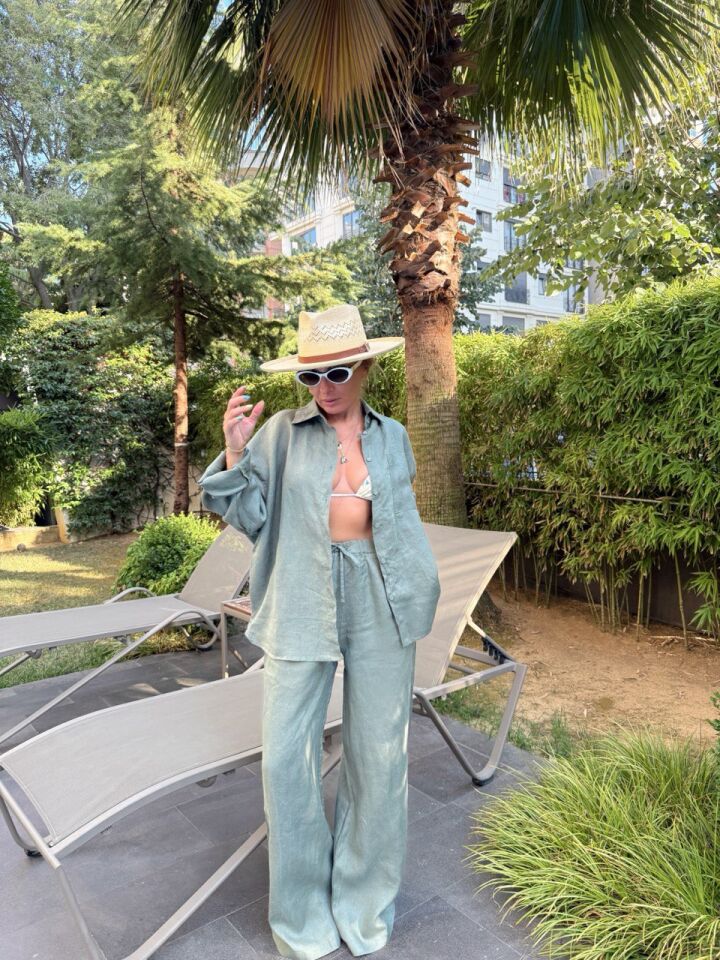 YEŞİL KETEN GÖMLEK PANTOLON TAKIM