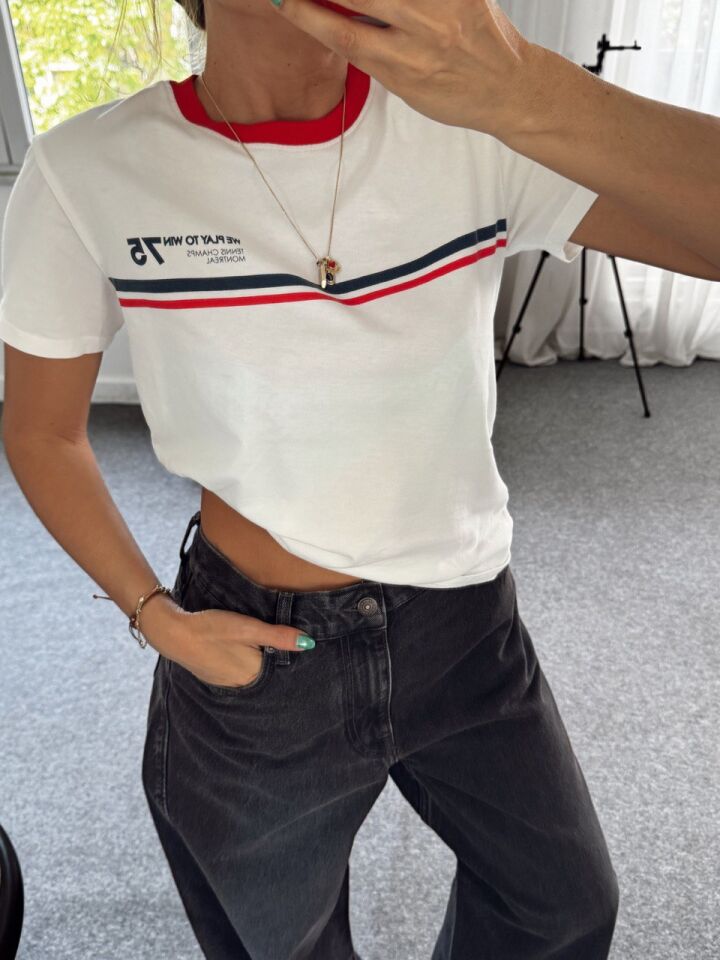 KIRMIZI-LACİVERT ÇİZGİLİ TSHIRT