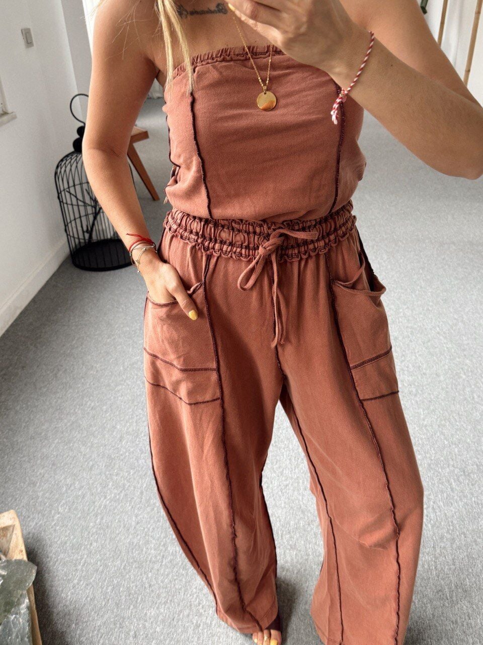 KİREMİT BEL BAĞLAMALI CEP DETAY İTHAL TULUM