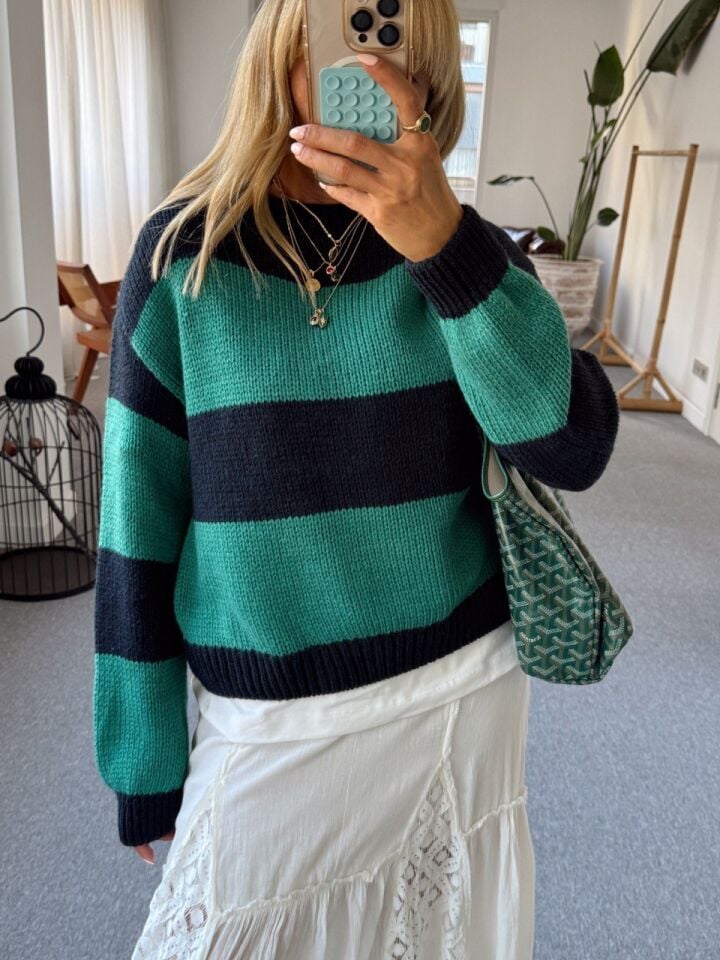 YEŞİL ÇİZGİLİ TRİKO KAZAK