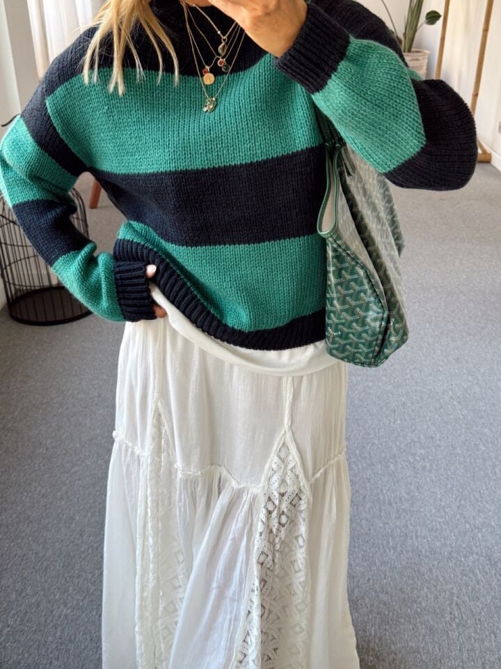 YEŞİL ÇİZGİLİ TRİKO KAZAK