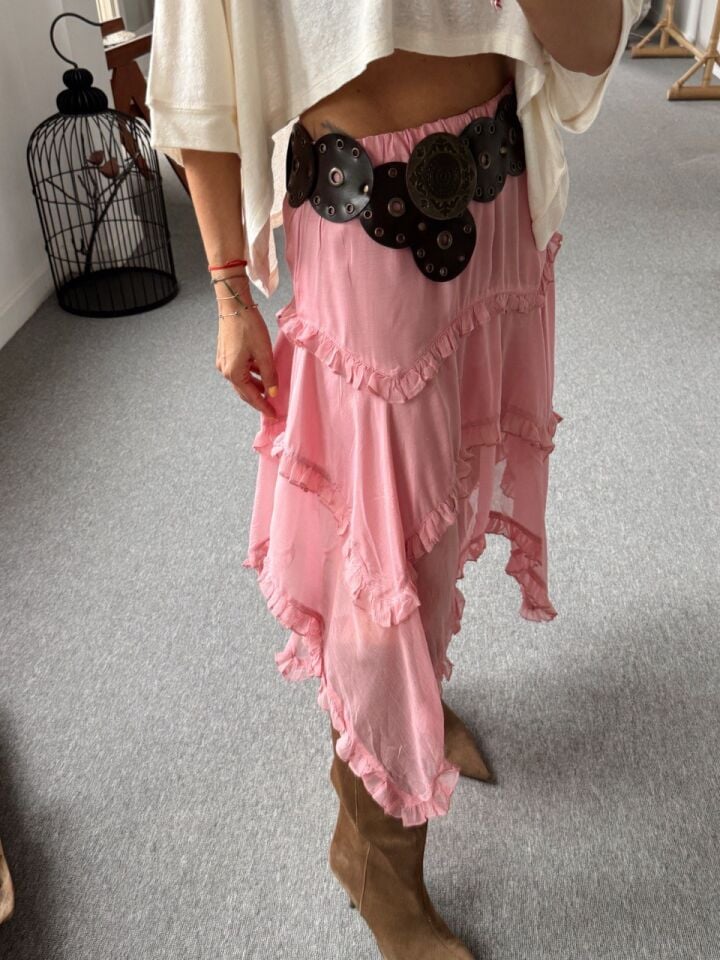 GÜL KURUSU ASİMETRİK FIRFIR DETAY İTHAL ETEK