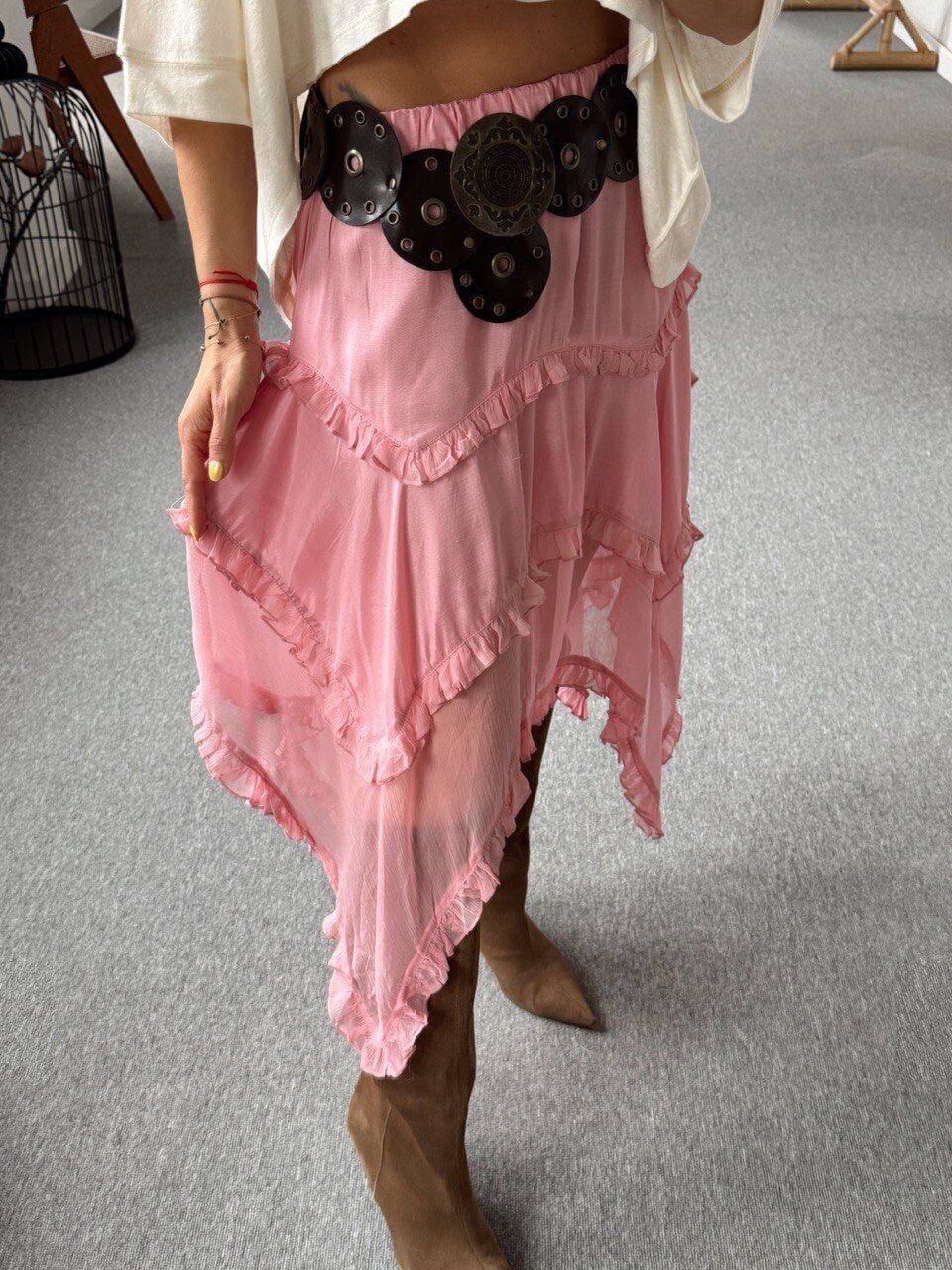 GÜL KURUSU ASİMETRİK FIRFIR DETAY İTHAL ETEK