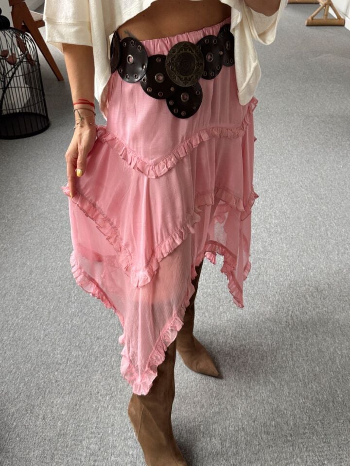 GÜL KURUSU ASİMETRİK FIRFIR DETAY İTHAL ETEK