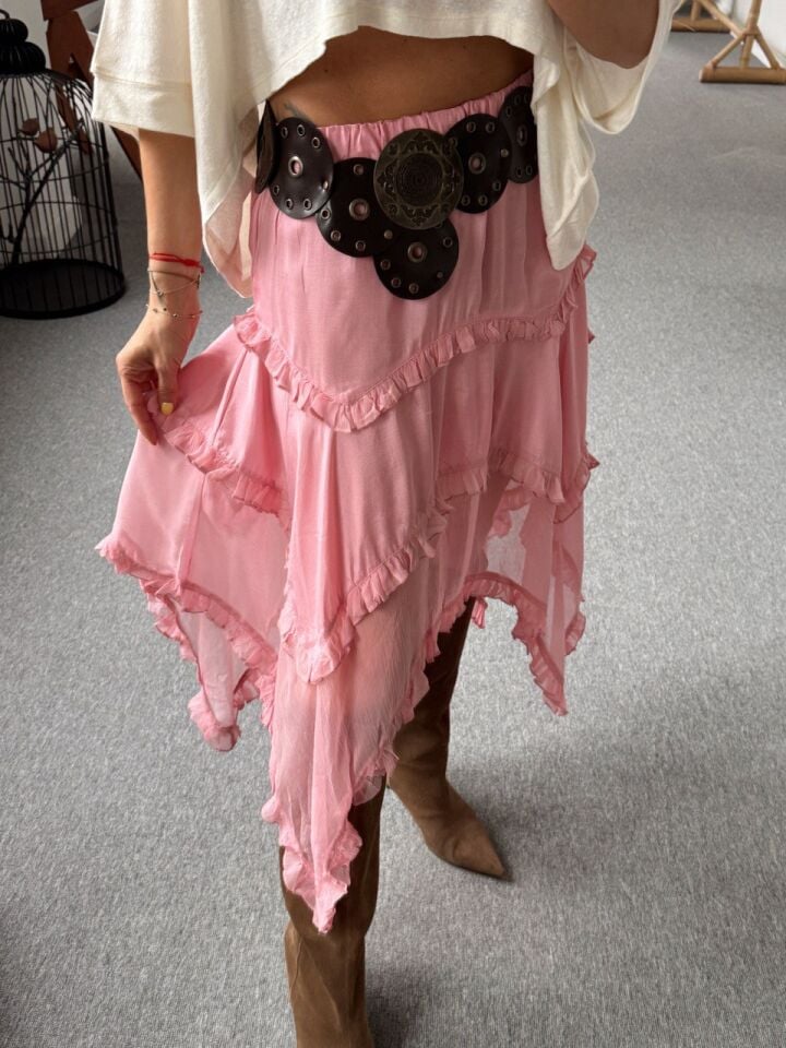 GÜL KURUSU ASİMETRİK FIRFIR DETAY İTHAL ETEK