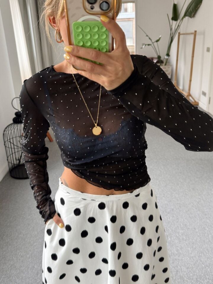 BEYAZ PUANTİYE DESEN PAMUKLU ETEK