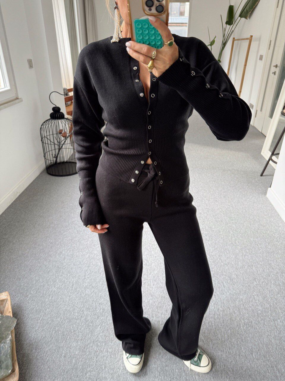 SİYAH BEL DETAYLI TRİKO TAKIM