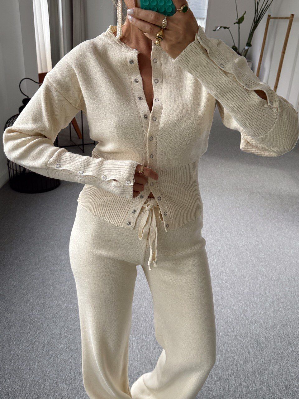 KREM BEL DETAYLI TRİKO TAKIM