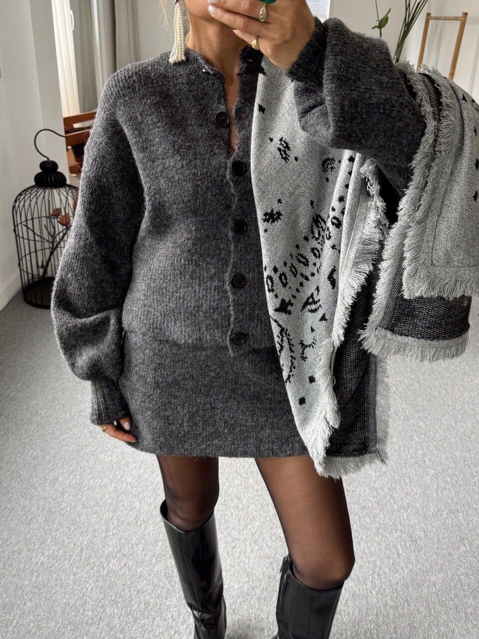 GRİ MİNİ TRİKO ETEK HIRKA TAKIM