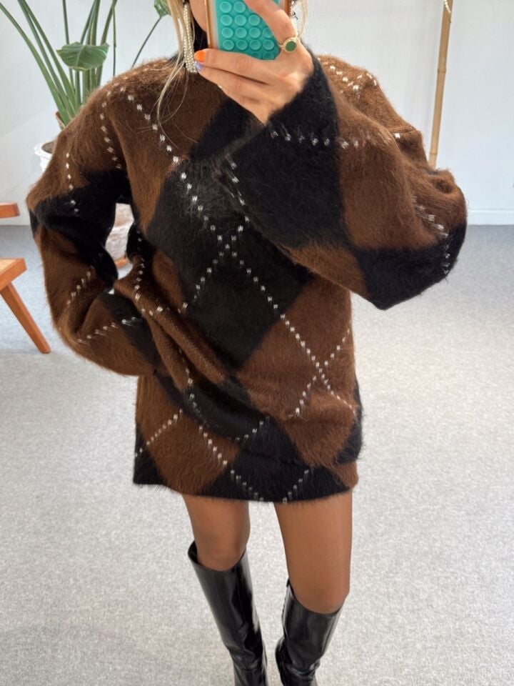 SİYAH - KAHVE BAKLAVA DESEN TRİKO TAKIM