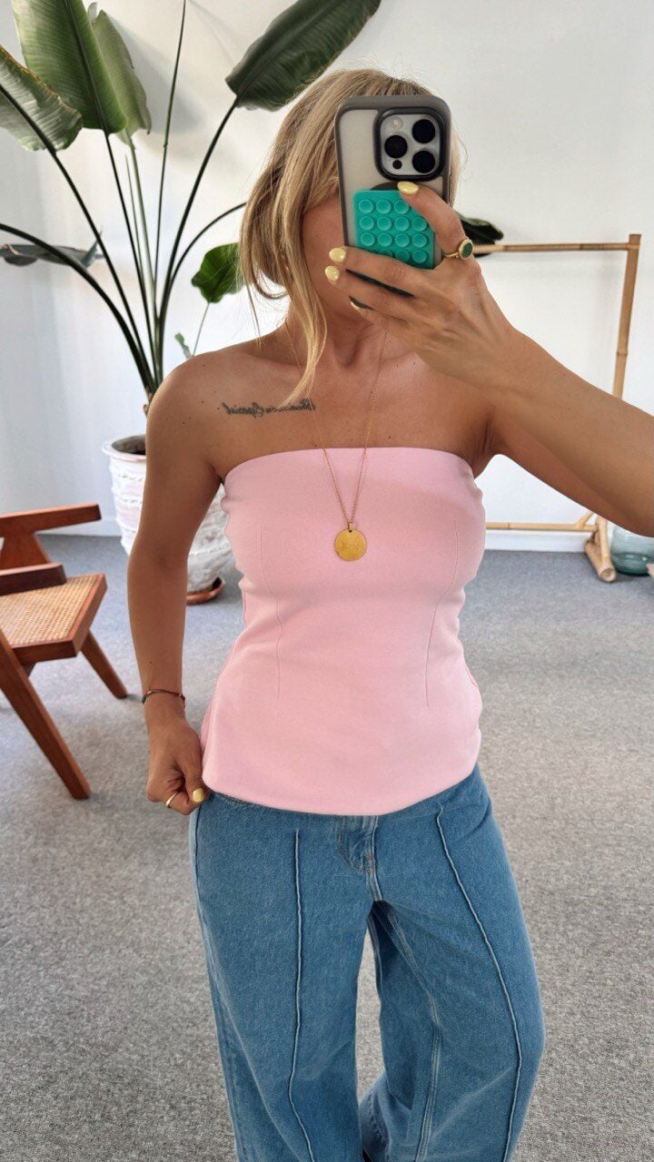 PEMBE STRAPLEZ TOP