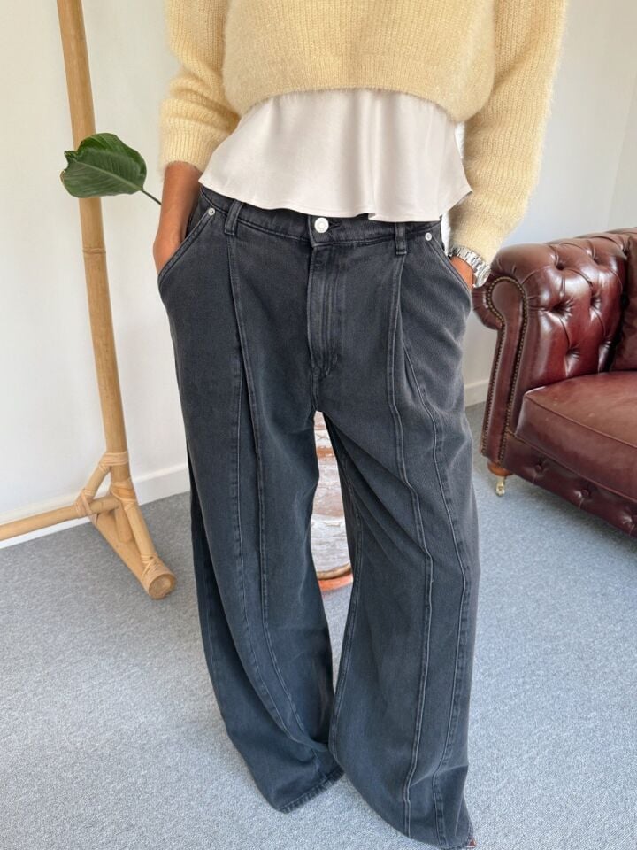 ANTRASİT PİLİ DETAY YÜKSEK BEL JEAN