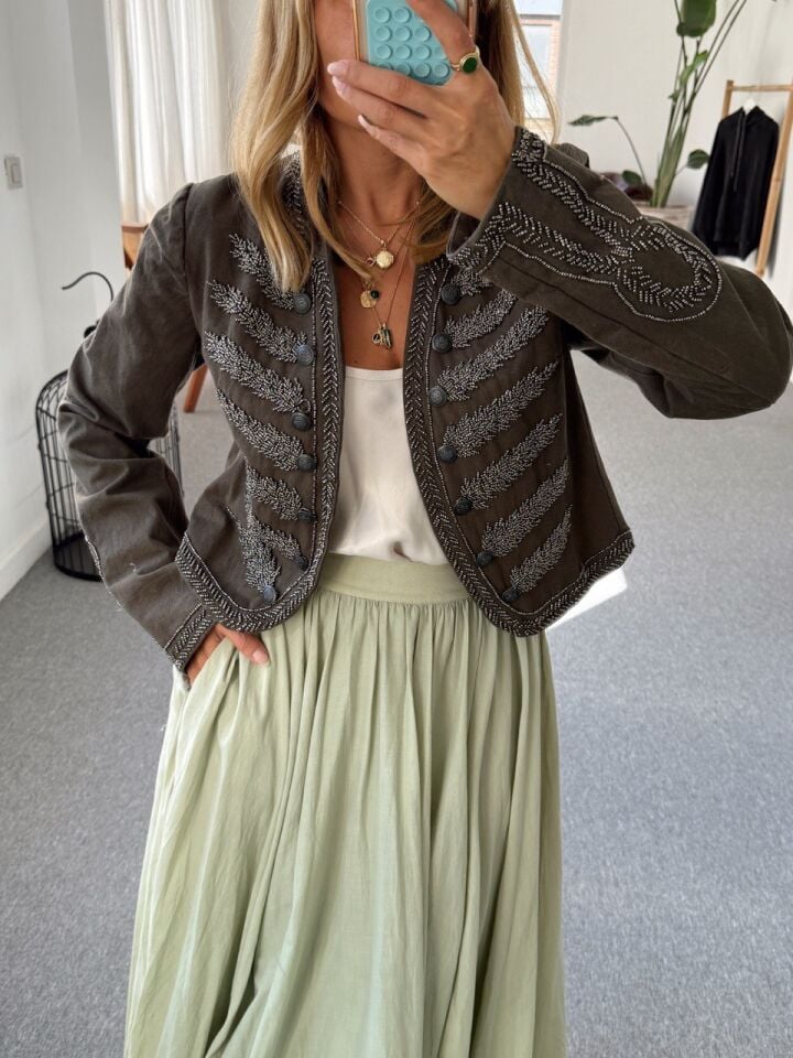 HAKİ TAŞ İŞLEMELİ İTHAL CEKET