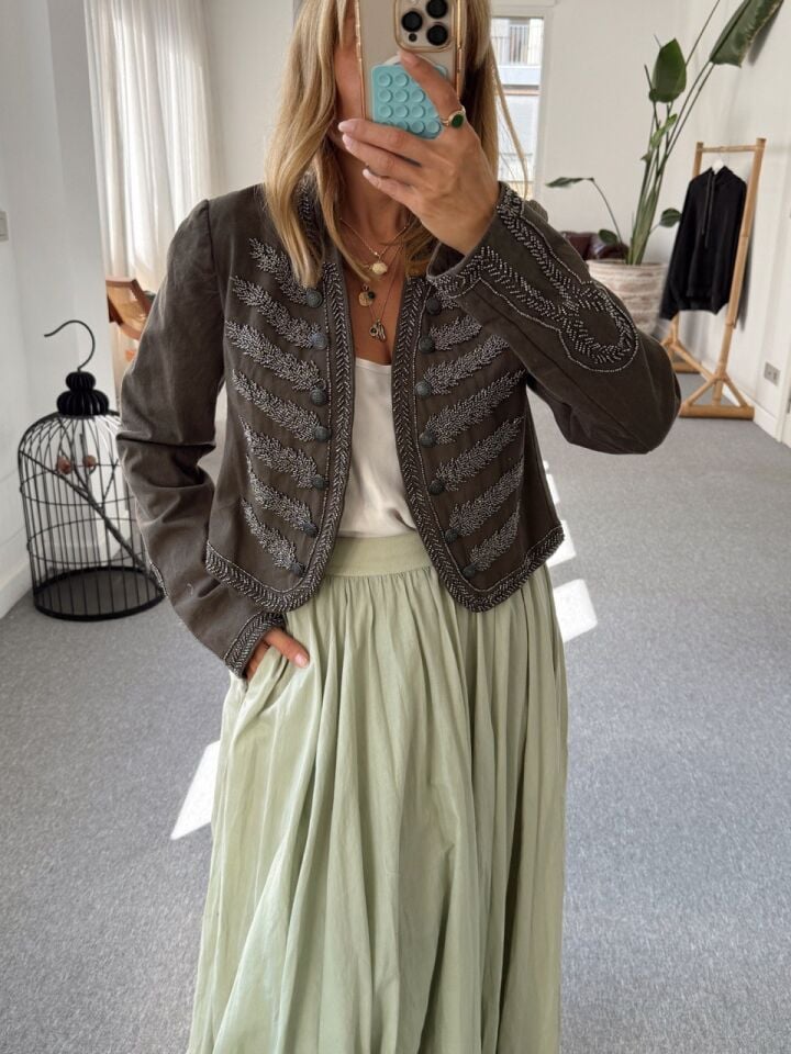 HAKİ TAŞ İŞLEMELİ İTHAL CEKET