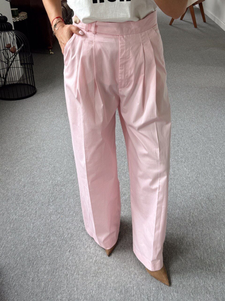 PEMBE PENS DETAYLI KUMAŞ PANTOLON